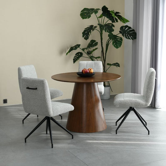 Claremont Dining Table Round Walnut & 4 Marisa Natural Dining Chair Set