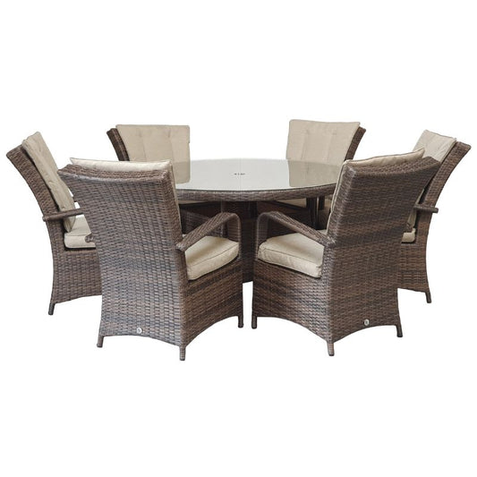 Florence Outdoor 6 Seat Round Dining Table in Brown