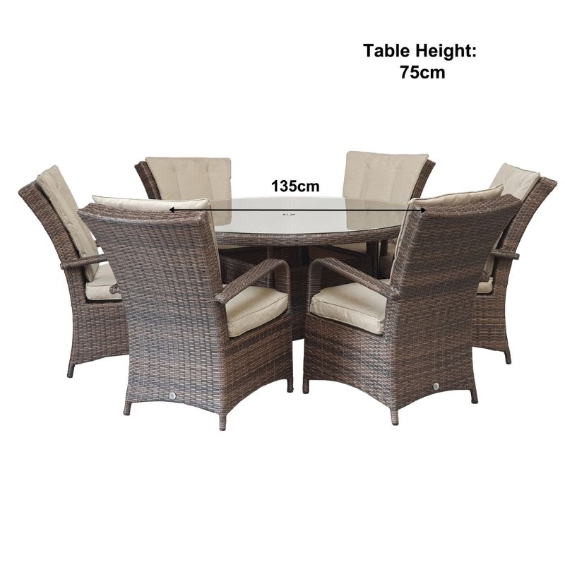 Florence Outdoor 6 Seat Round Dining Table in Brown