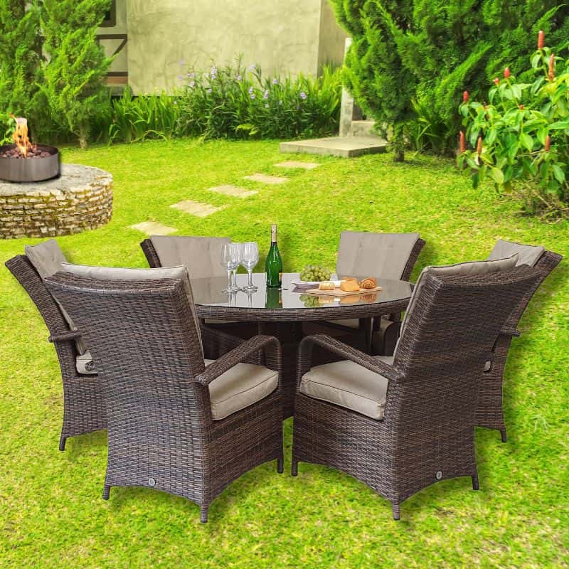 Florence Outdoor 6 Seat Round Dining Table in Brown