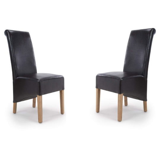 Krista Dining Chair Black Roll Back Bonded Leather , Set of 2