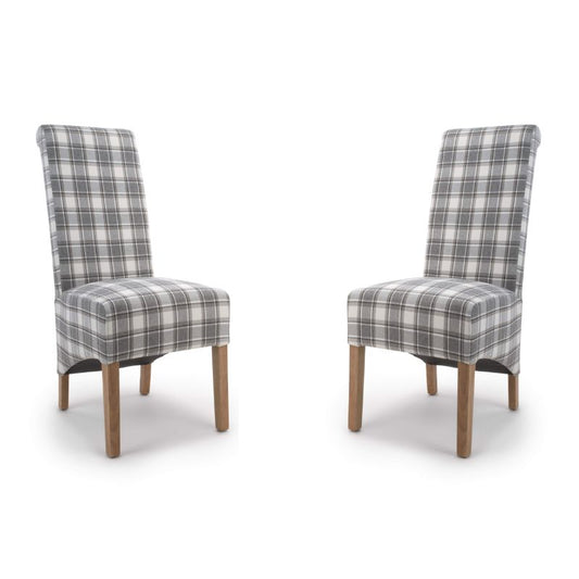 Krista Dining Chair Roll Back Herringbone Check Cappuccino, Set of 2