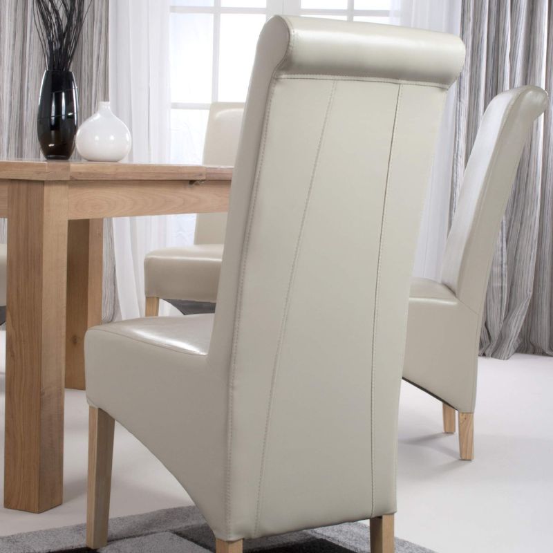 Krista Dining Chair Ivory Roll Back Bonded Leather , Set of 2