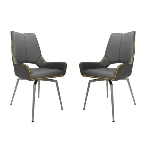 Mako Dining Chair Swivel Leather Effect Graphite Grey set of 2