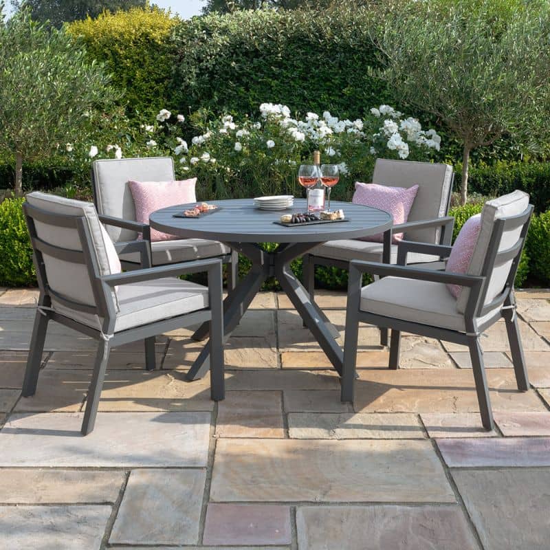New York 4 Seat Round Aluminium Dining Set , Dove Grey
