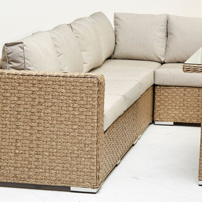 Rattan Corner Rising Outdoor Dining Set With Fire Pit