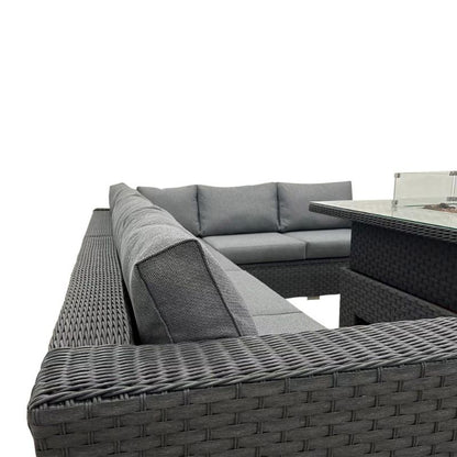 Rattan Corner Rising Outdoor Dining Set With Fire Pit Grey -520RFPG