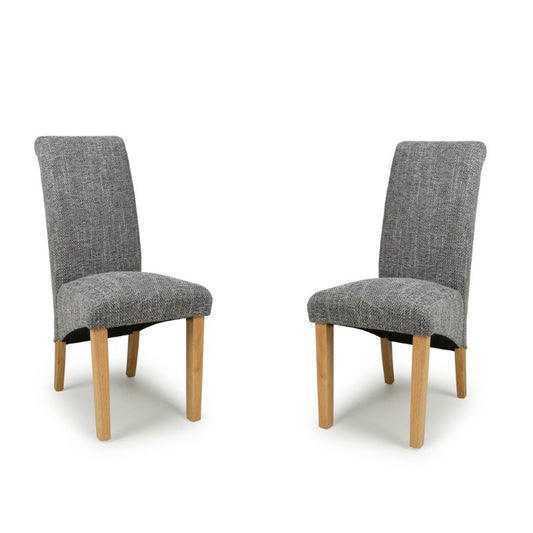 Karta Dining Chair Scroll Back Tweed Grey, Set of 2 