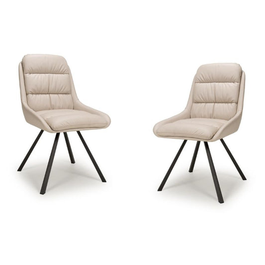 Arnhem Swivel Dining Chair Leather Effect Cream Set of 2 