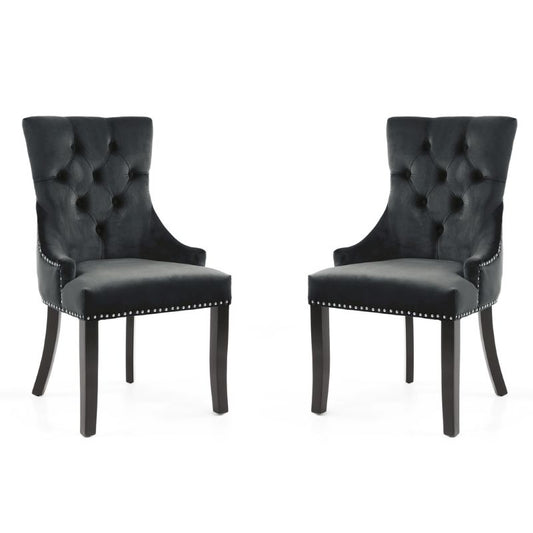 Chester Accent Dining Chair Brushed Black Velvet Black Legs Set of 2 
