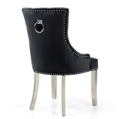 Chester Accent Dining Chair Brushed Black Velvet Silver Legs Set of 2