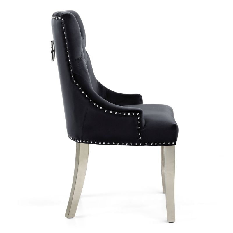 Chester Accent Dining Chair Brushed Black Velvet Silver Legs Set of 2