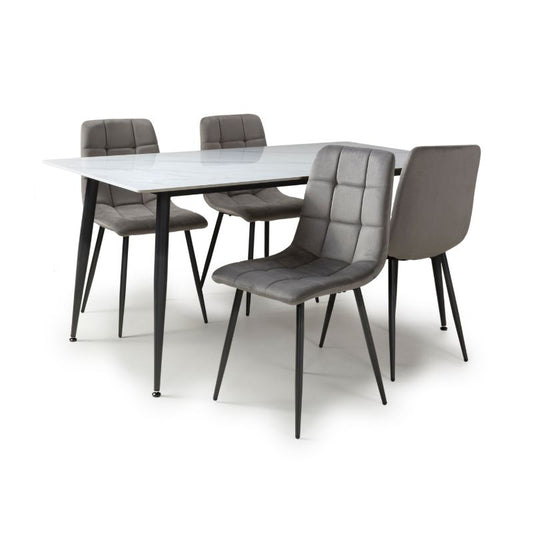 Monaco Dining Set 1.6m White Table & 4 Madison Grey Dining Chairs
