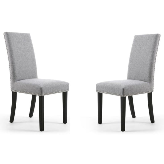 Randall Dining Chair Stud Detail Linen Effect Silver Grey Black Legs, Set of 2
