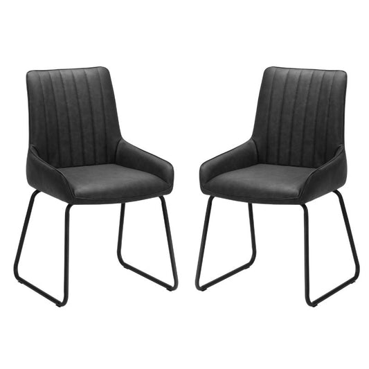 Soho Dining Chair Black Faux Leather Set of 2