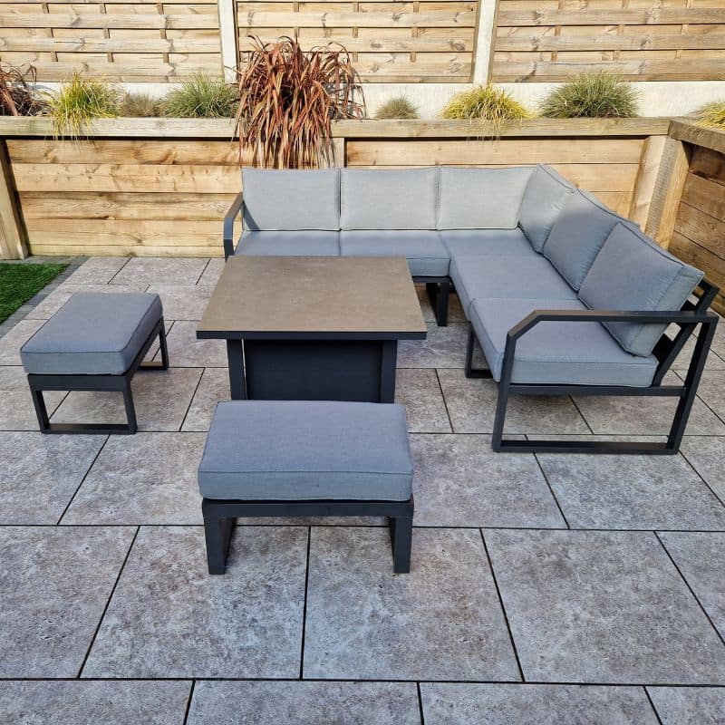 Alarna Square Corner Outdoor Sofa With Gas Lift Table & 2 Benches