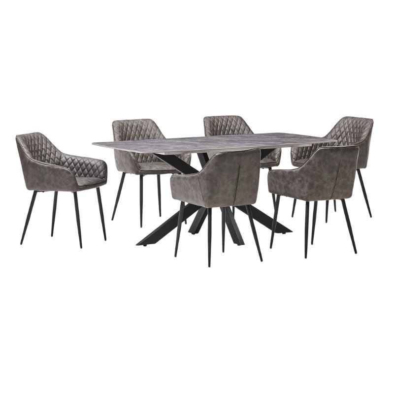 Boston Dining Table With Brooklyn Dining Chairs in Grey