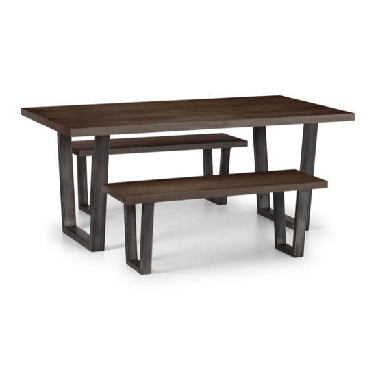 Brooklyn Dining Table & 2 Benches - Dark Oak