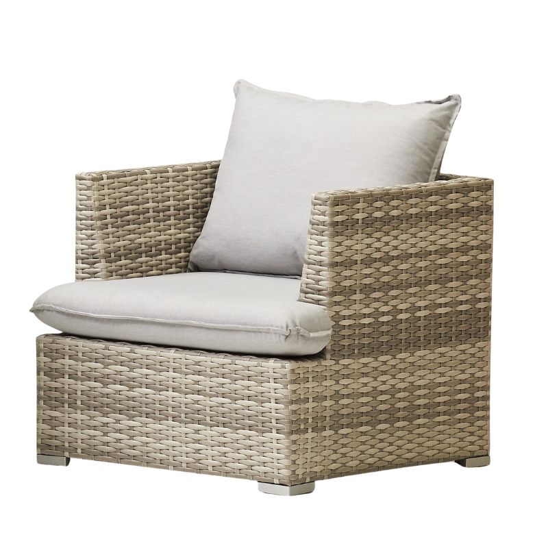 Rattan Corner Firepit Set With Rising Table Armchair and Outdoor Ice Bucket