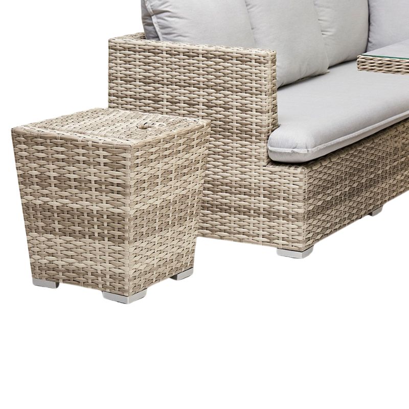 Rattan Corner Firepit Set With Rising Table Armchair and Outdoor Ice Bucket