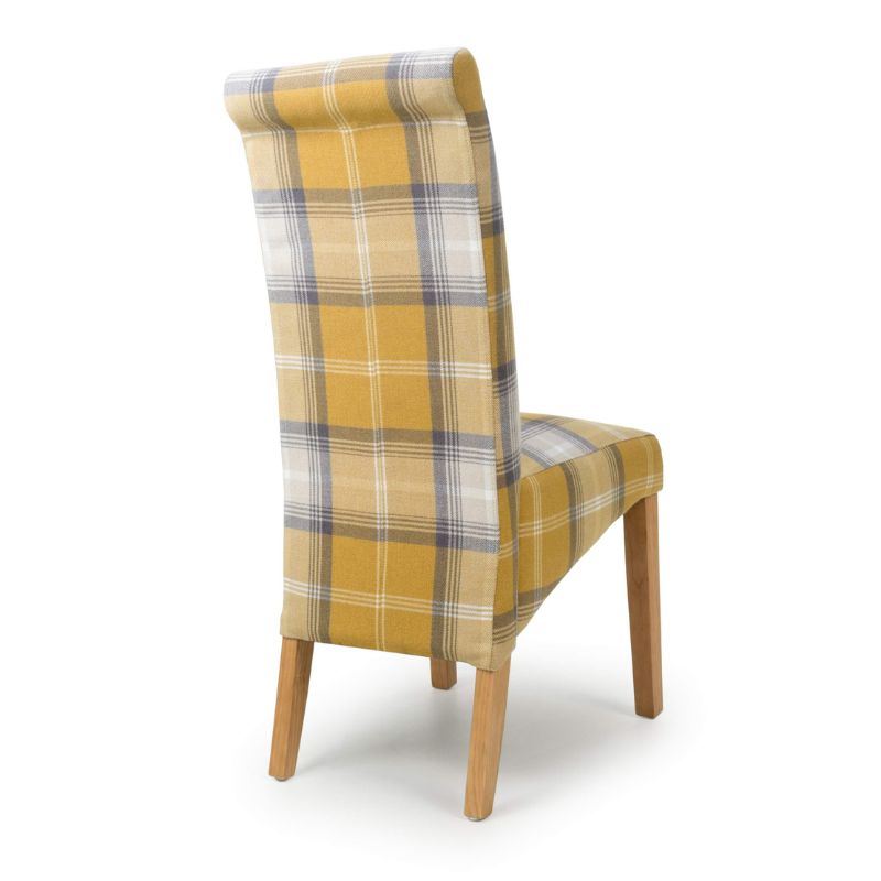 Karta Dining Chair Scroll Back Yellow Check, Set of 2