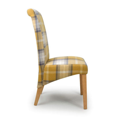 Karta Dining Chair Scroll Back Yellow Check, Set of 2