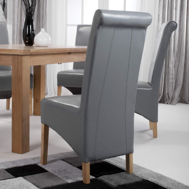 Krista Dining Chair Grey Roll Back Bonded Leather , Set of 2