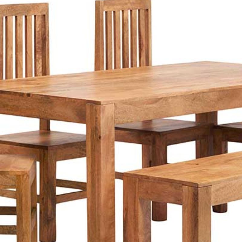 Light Mango 6 FT Dining Set With Bench & 4 Slatted Chairs