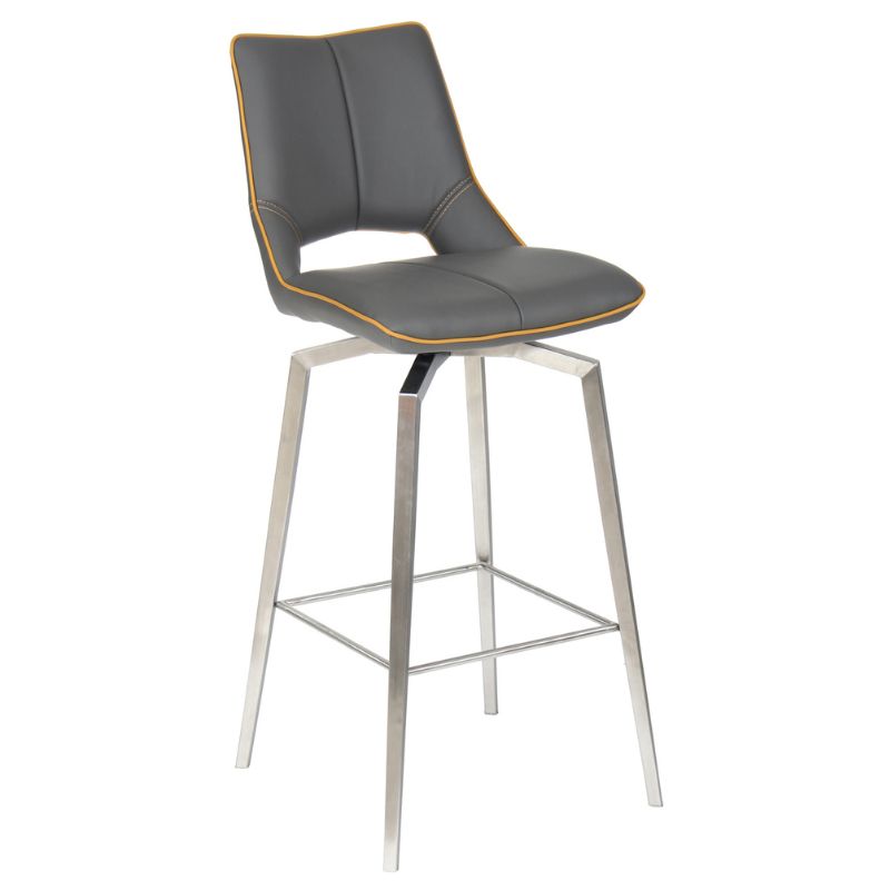 Mako Swivel Bar Stool Leather Effect Graphite Grey