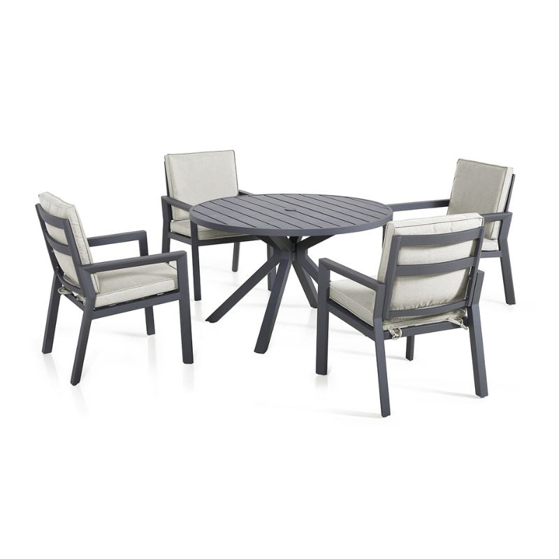New York 4 Seat Round Aluminium Dining Set , Dove Grey