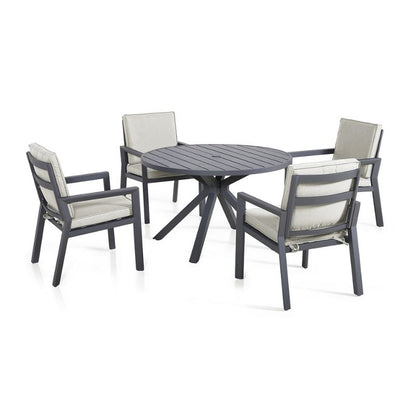 New York 4 Seat Round Aluminium Dining Set , Dove Grey