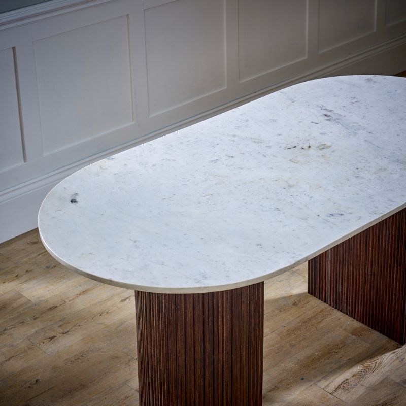 Opal Mangon Wood Dining Table with Marble Top