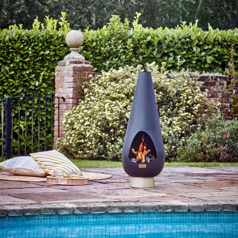 Outdoor Leo Fireplace in Matt Black/Antique Gold