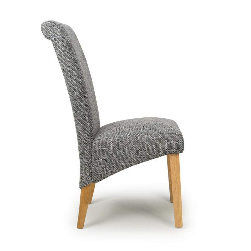 Karta Dining Chair Scroll Back Tweed Grey, Set of 2 