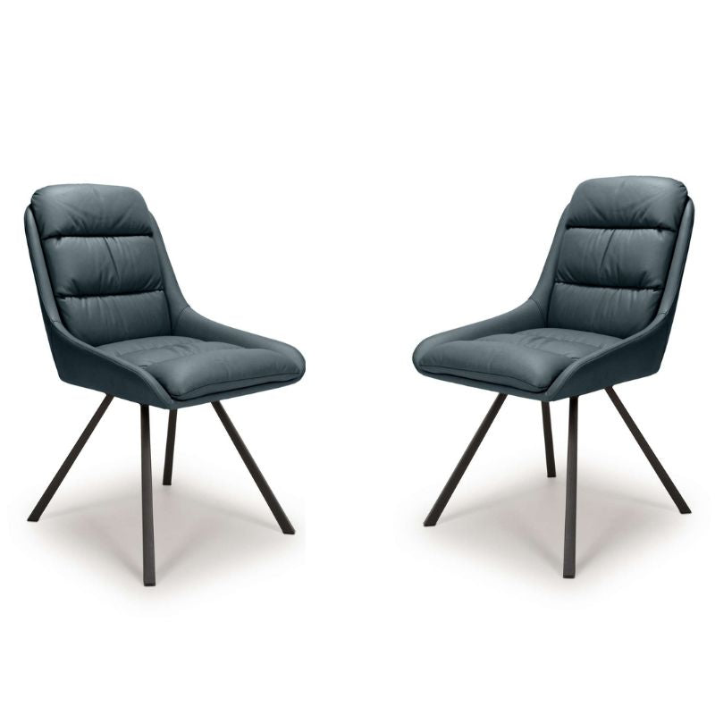 Arnhem Swivel Dining Chair Leather Effect Midnight Blue Set of 2