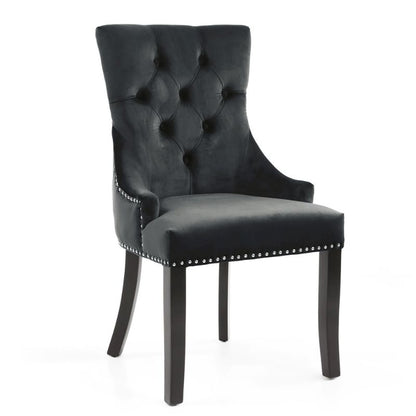 Chester Accent Dining Chair Brushed Black Velvet Black Legs Set of 2 