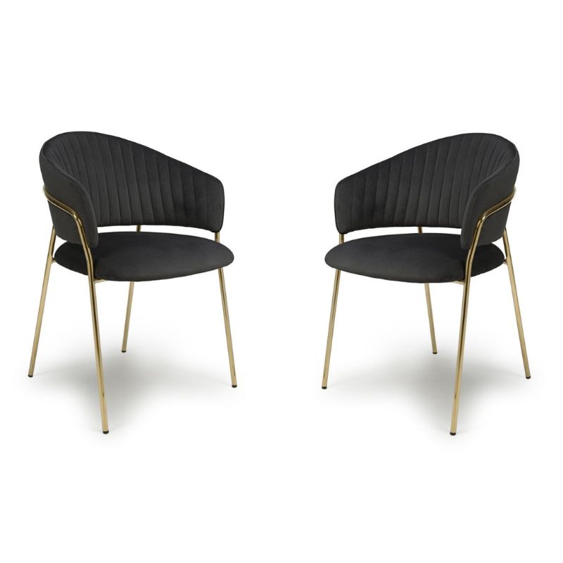 Maya Dining Chair Black Brushed Velvet, set of 2