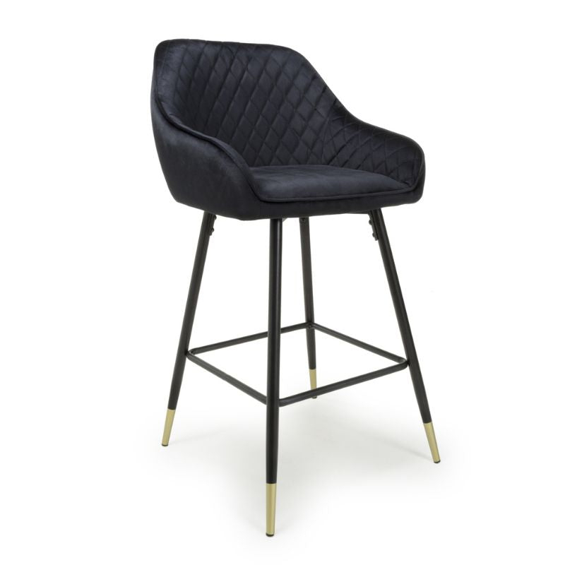 Savanna Bar Stool Brushed Velvet Black, (Sold in Pairs)