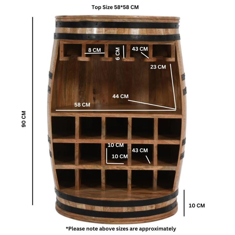 Surrey Solid Dark Wood Barrel Wine Sideboard